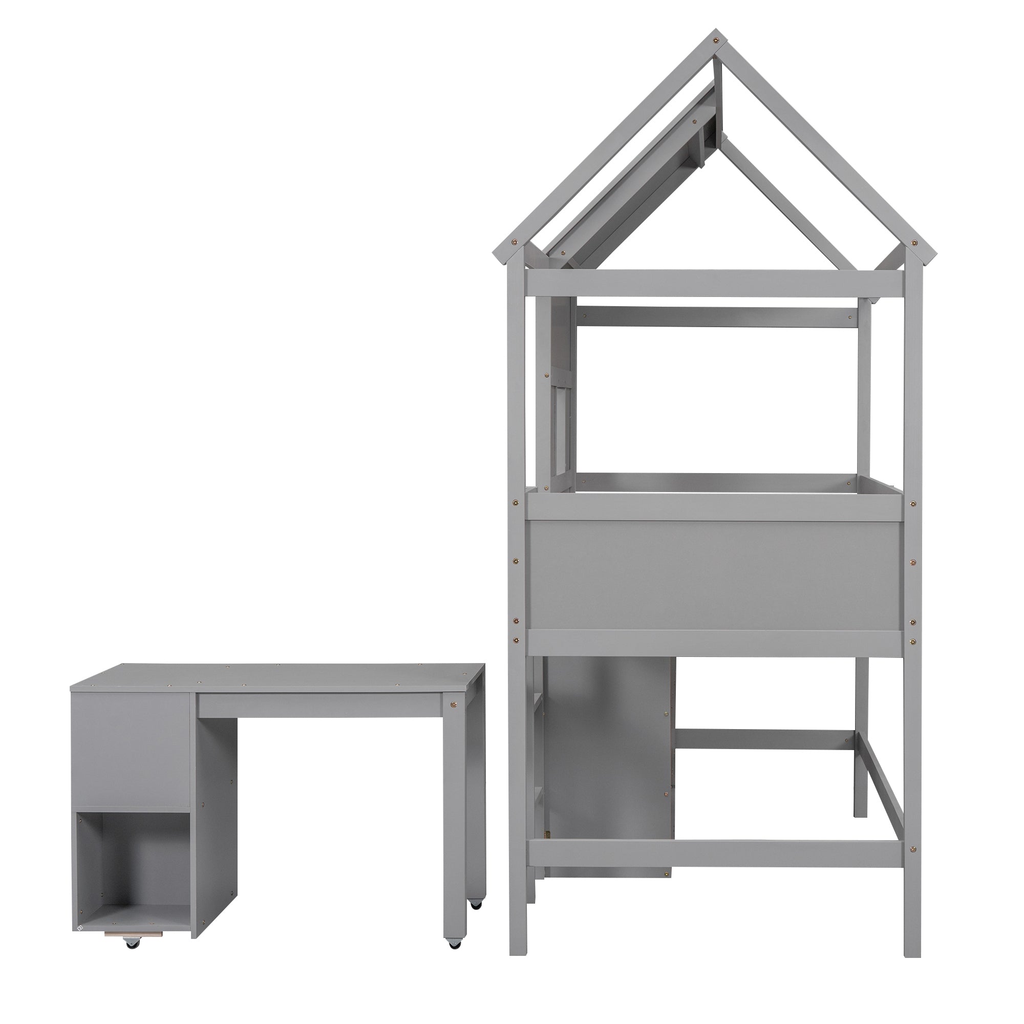 Twin Size House Loft Bed with Storage Desk and 3 Drawer Chest, Gray - Atlantic Fine Furniture Melbourne FL