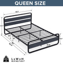 Industrial Platform Queen Bed Frame/Mattress Foundation with Rustic Headboard and Footboard, Strong Steel Slat Support, No Box Spring Needed, Noise Free, Easy Assembly