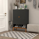 Grid Double Door Shoe Cabinet With Adjustable Compartments And Moisture-Proof Design In White Metal