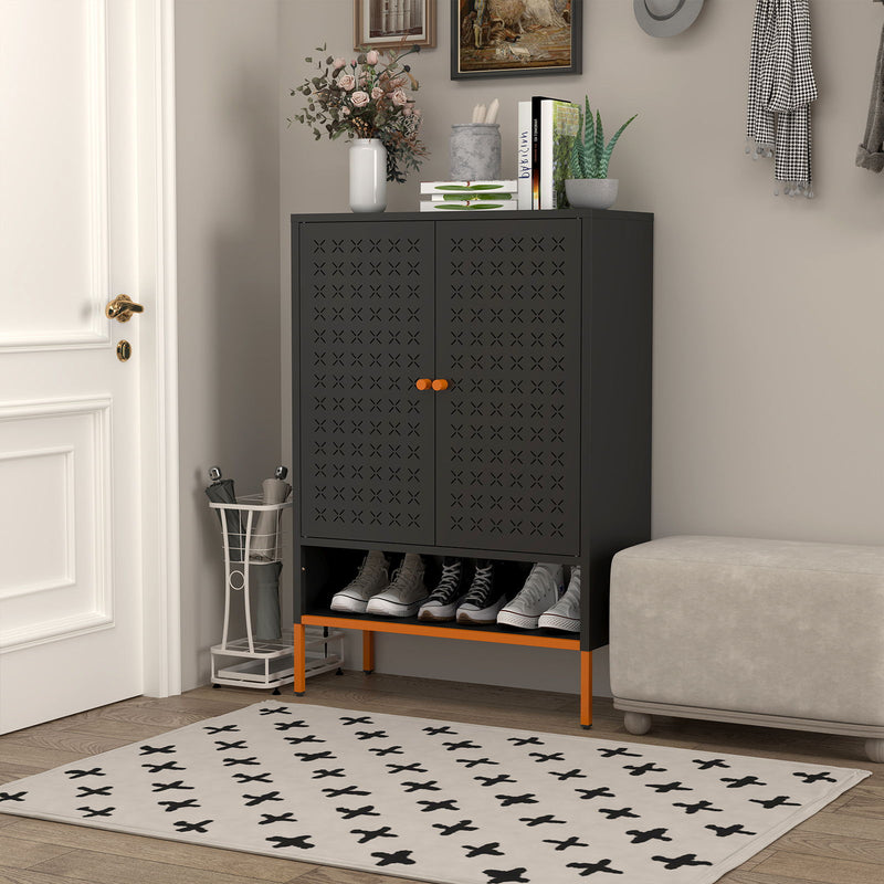 Gjg Hua - Shoe Cabinet With Ergonomic Steel Handle And Breathable Butterfly Door - Black
