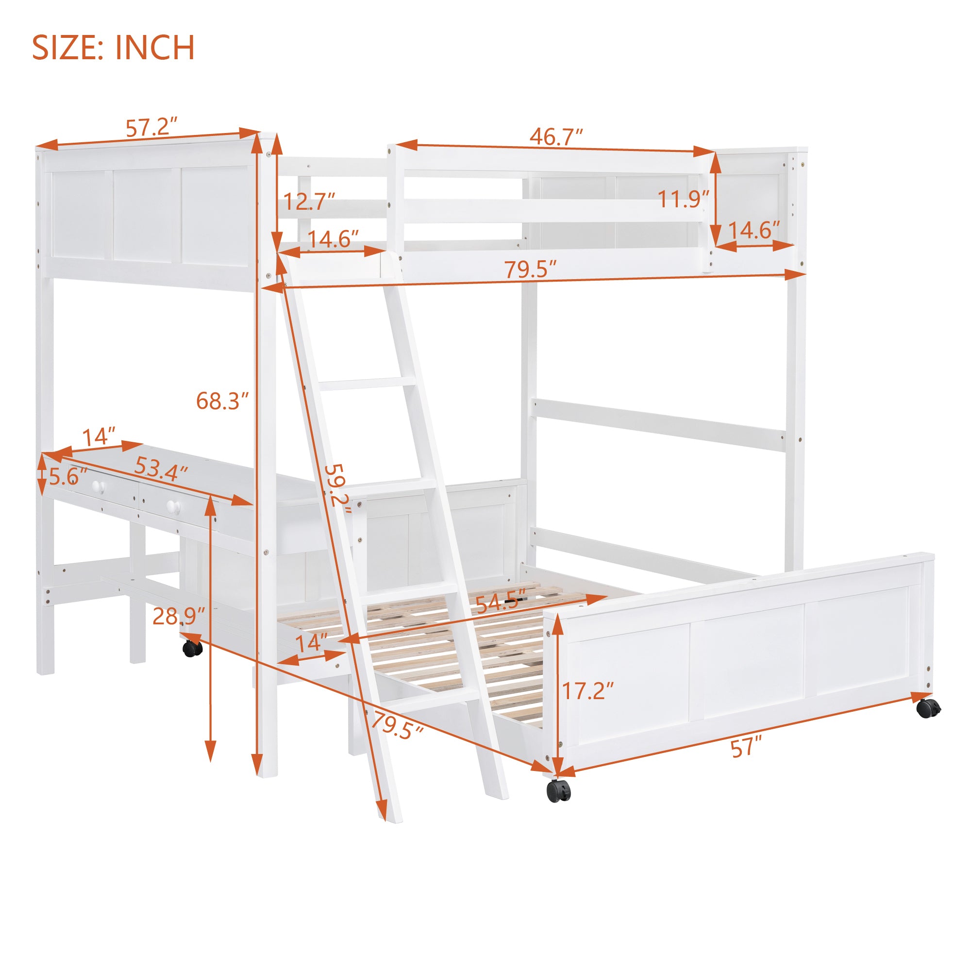 Full Over Full Bunk Bed with Desk, White - Atlantic Fine Furniture Melbourne FL