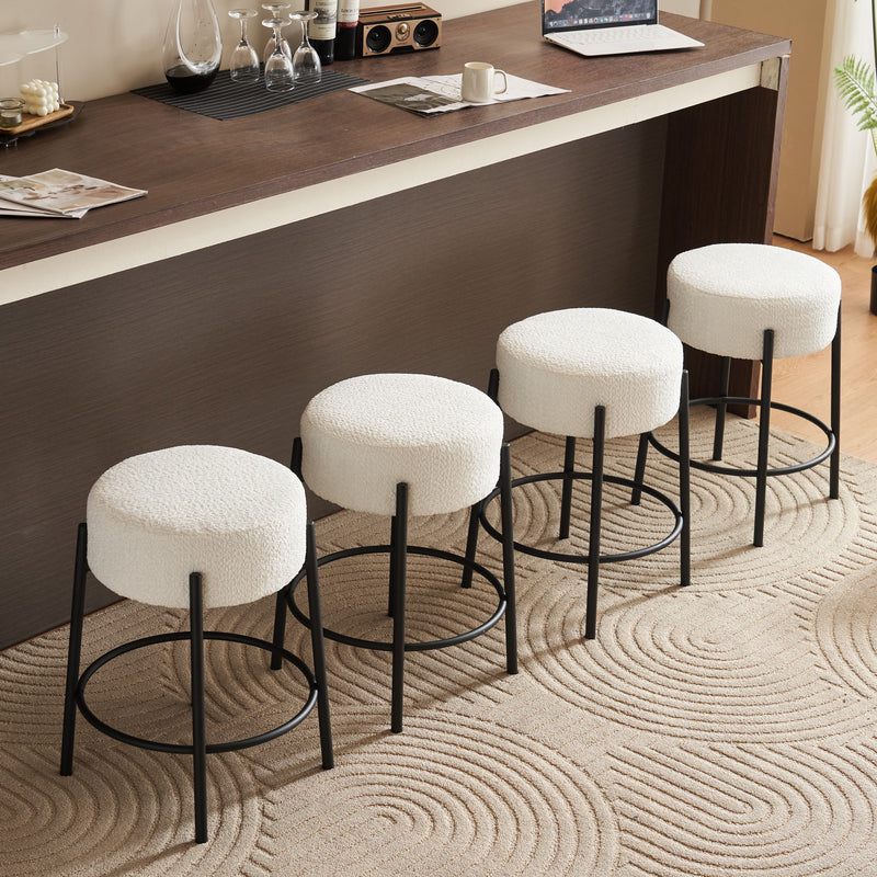 Round Bar Stools (Set of 2), Contemporary Upholstered Dining Stools For Kitchens, Coffee Shops And Bar Stores