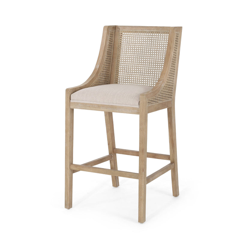 Celestiality - Upholstered Barstool With Cane Webbing Backrest (Set of 2)