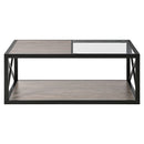 Industrial Style Coffee Table For Bedroom & Living Room With Tempered Glass & Wood Grain - Wood
