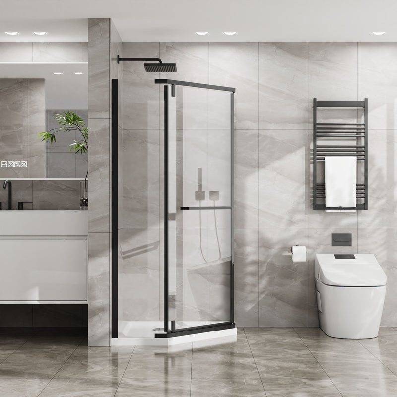 Goodyo - Neo Angle Frameless Shower Door With Acrylic Base Combo