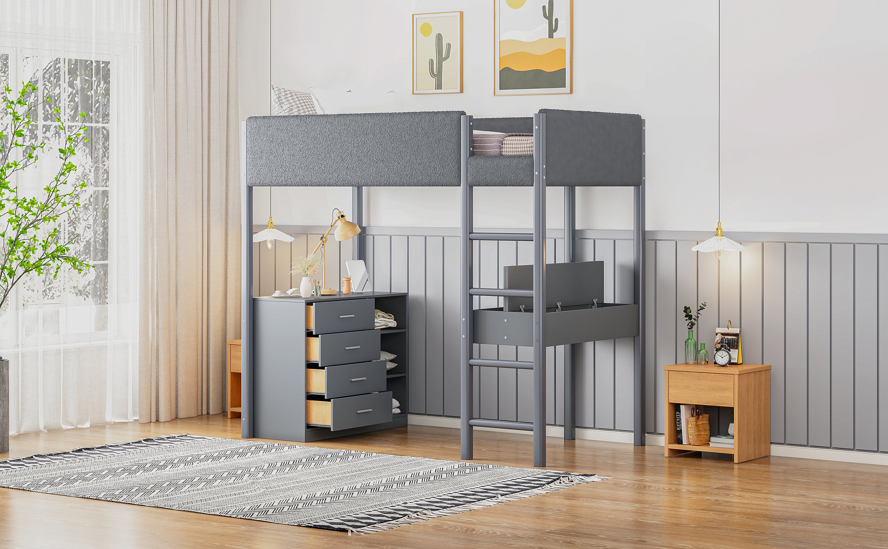 Twin Size Teddy FleeceLoft Bed Wood Bed, Gray - Atlantic Fine Furniture Melbourne FL