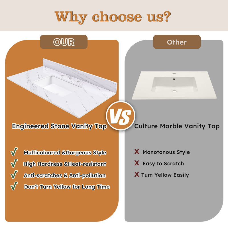 Bianco Carrara Venato Elegant Marble Vanity Top, Bathroom Vanity With Undermount Sink, Sintered Stone