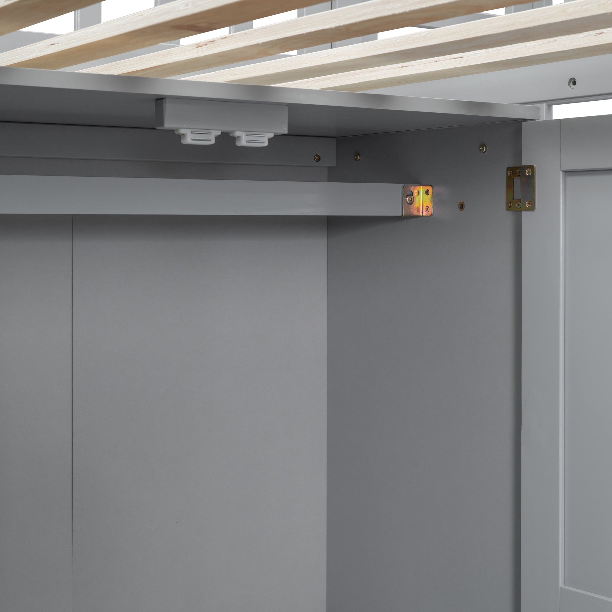 Twin size Loft Bed with Bookshelf,Drawers,Desk,and Wardrobe-Gray - Atlantic Fine Furniture Melbourne FL