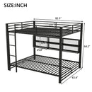 Queen Over Queen Bunk Bed With Storage Cabinets And LED Sturdy Frame, 6 Storage Units, Adjustable LED Lights - Black