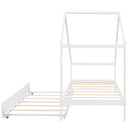Twin Size Wooden House Bed With Twin Size Trundle, White