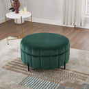 Upholstered Round Ottoman With Reversible Lid, Channel Tufted Pumpkin Shape