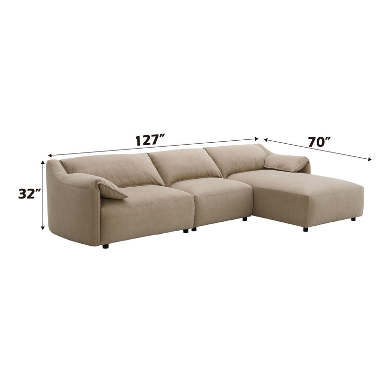 Veata - Suede Sectional Sofa With Right Hand Facing Chaise - Light Brown