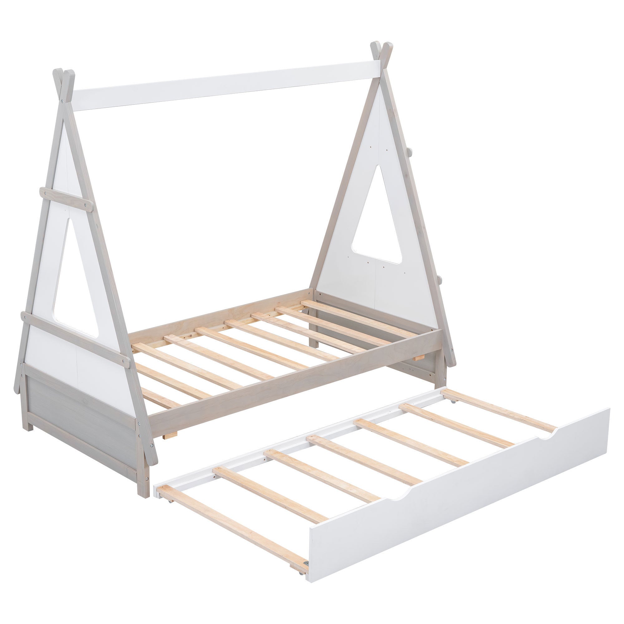 Twin Size Tent Floor Bed with Pull-out Twin Size Trundle, White - Atlantic Fine Furniture Melbourne FL