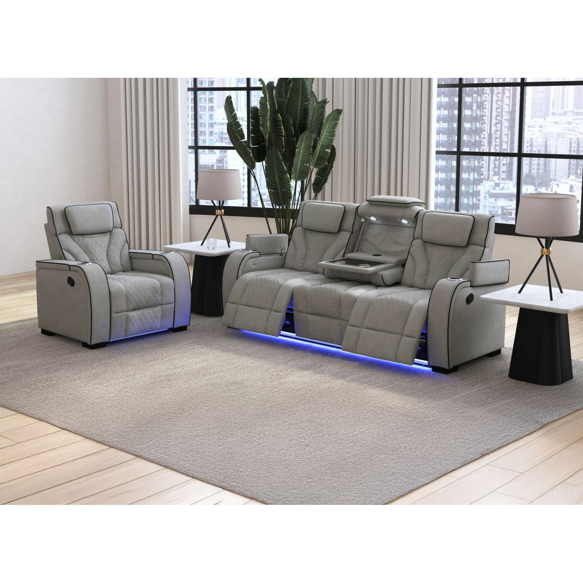 Blitz Motion Sofa With DDT, Reading Light, Wireless Charger And LED in Dark Gray by Elements International, view 17
