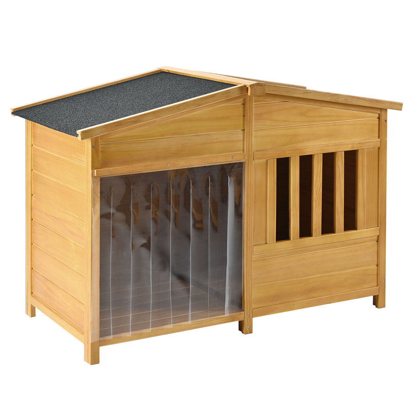 Wooden Dog House, Outdoor & Indoor Dog Crate, Pet Kennel With Porch, Weatherproof, Medium - Nature