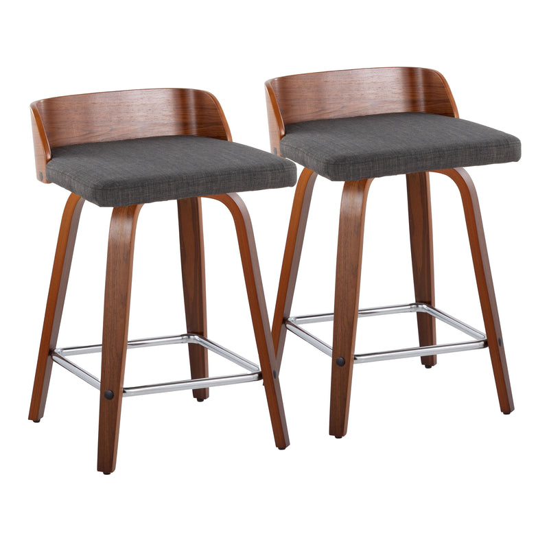 Maya - Mid Century Modern Fixed Height Counter Stool With Swivel With Square Footrest (Set of 2)