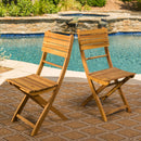 Outdoor Foldable Wood Dining Chair With Slat Design (Set of 2)