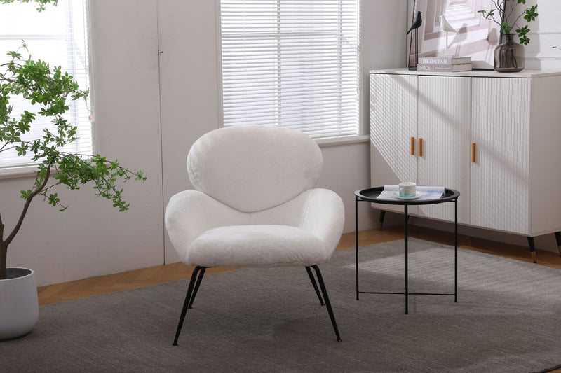 Modern Sherpa Chairs Accent Armchairs For Living Dining Room, Upholstered Chairs With Metal Legs, Comfy And Soft Chairs For Bedroom, Cute Vanity Chairs