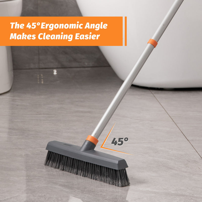 Adjustable Floor Brush With Squeegee Powerful Cleaner For Concrete, Tile, Bathrooms, Kitchens, Garages, And Pools - Black