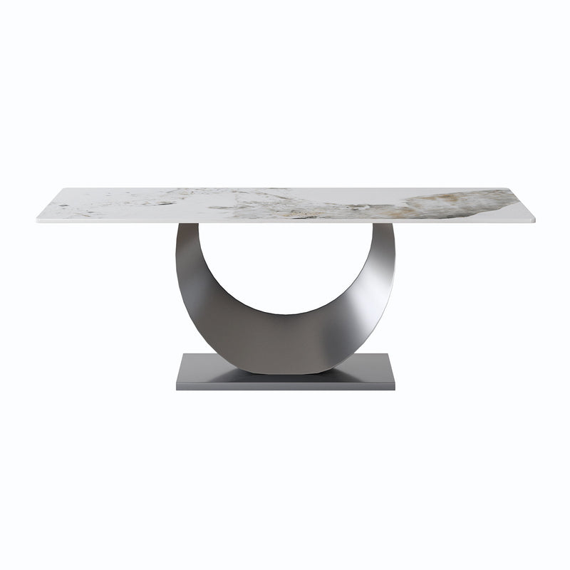 Modern Artificial Stone Pandora White Crescent-Shaped Metal Legs, Can Accommodate 8 People - Antique White