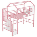 Metal Loft Bed With Roof Design And Storage Box With Guardrails And Integrated Ladder