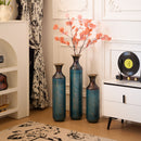 Modern Droplet Shaped Floor Vase Set, Glazed Metal Decorative Vases 3 Piece Home Decor - Aqua Blue