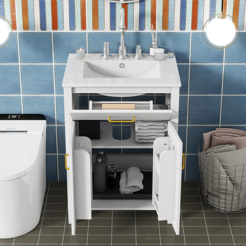 Bathroom Vanity Combo With Ceramic Sink, Luxurious Space-Saving Vanity, 2 Soft Close Doors