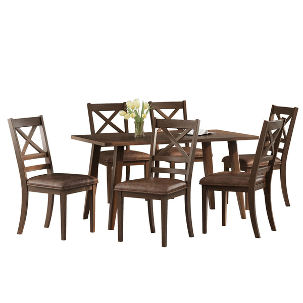 Farmhouse Style Indoor Wood Dining Set With 6 Chairs And Dining Table - Brown