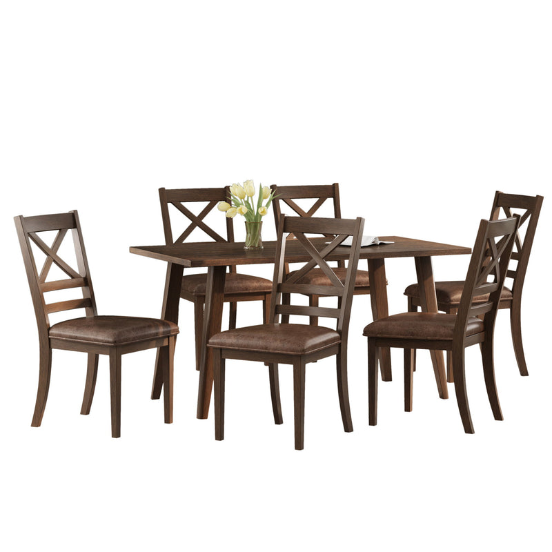 Farmhouse Style Indoor Wood Dining Set With 6 Chairs And Dining Table - Brown