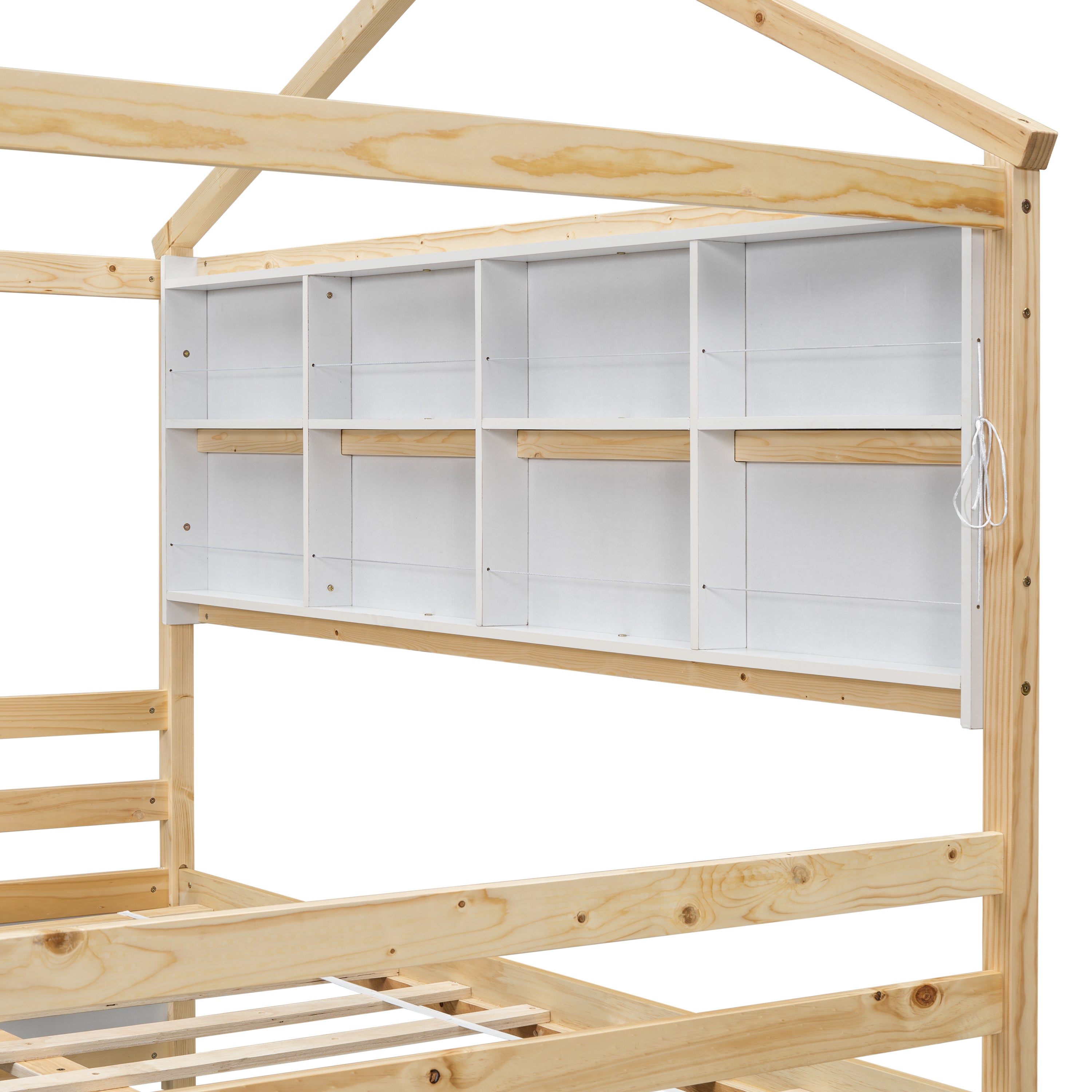 Full House Bed with Roof Frame, Bedside-shelves, Under Bed Storage Unit,Natural - Atlantic Fine Furniture Melbourne FL