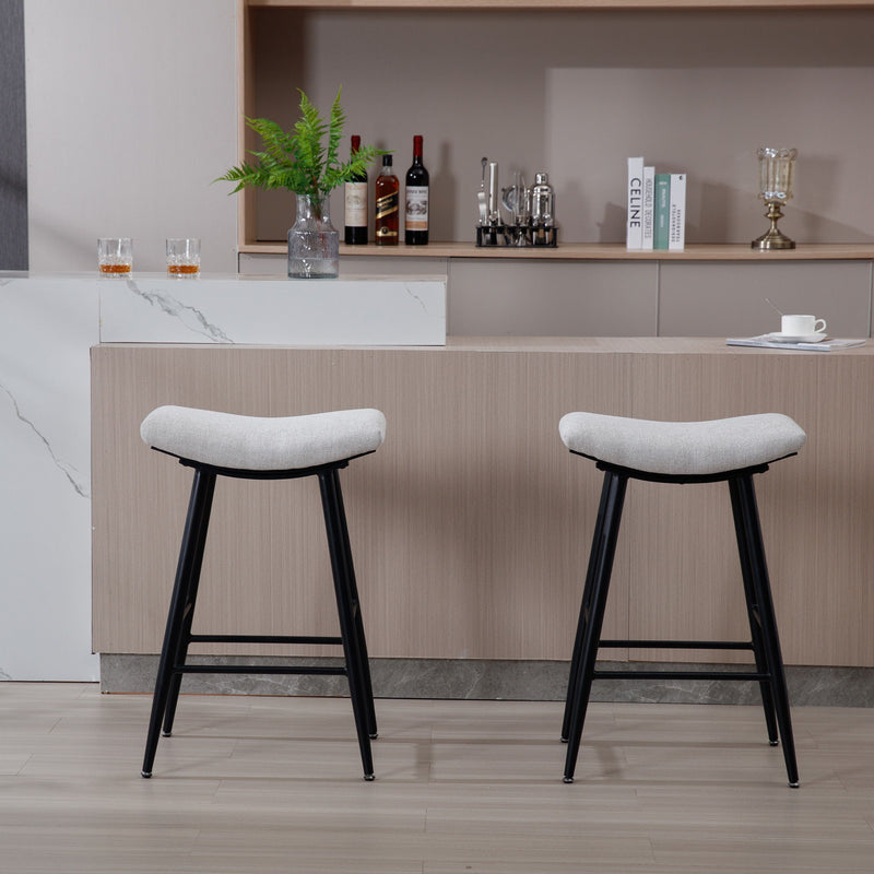 Bar Stools (Set of 2) Armless Counter Low Bar Stools Without Back Modern Linen Fabric Breakfast Stools With Metal Leg And Footrest