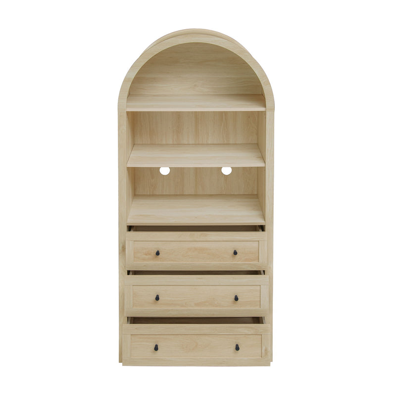 Arched Kitchen Pantry, Modern Farmhouse Wood Kitchen Storage Cabinets, Arched Storage Display Cabinet With Adjustable Shelves, Versatile Cupboard For Kitchen, Dining Room, Living Room - Natural