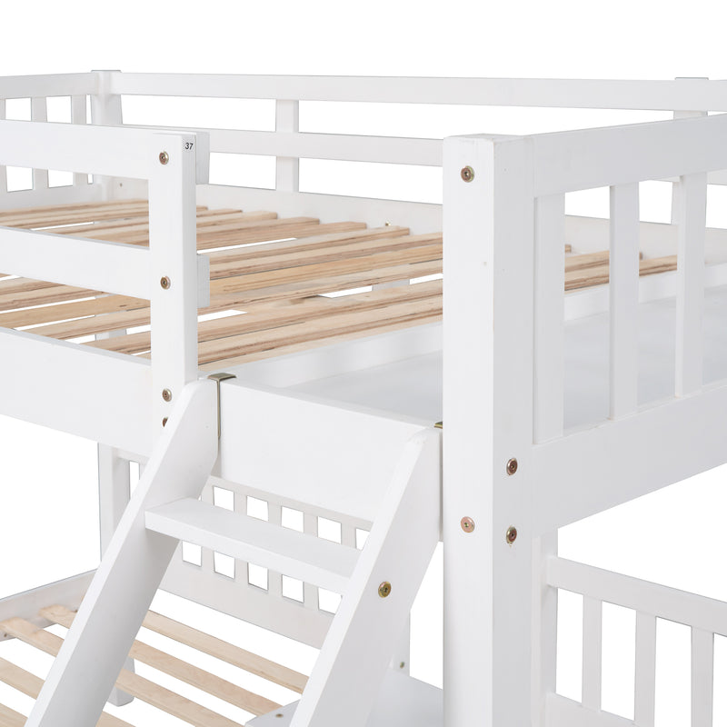 Full Over Twin & Twin Bunk Bed, Wood Triple Bunk Bed with Drawers and Guardrails, White (OLD SKU: LP000143AAK)