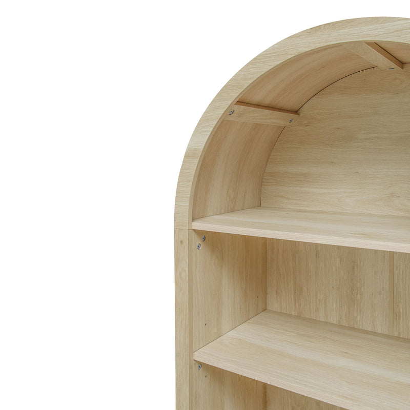 Arched Kitchen Pantry, Modern Farmhouse Wood Kitchen Storage Cabinets, Arched Storage Display Cabinet With Adjustable Shelves, Versatile Cupboard For Kitchen, Dining Room, Living Room - Natural
