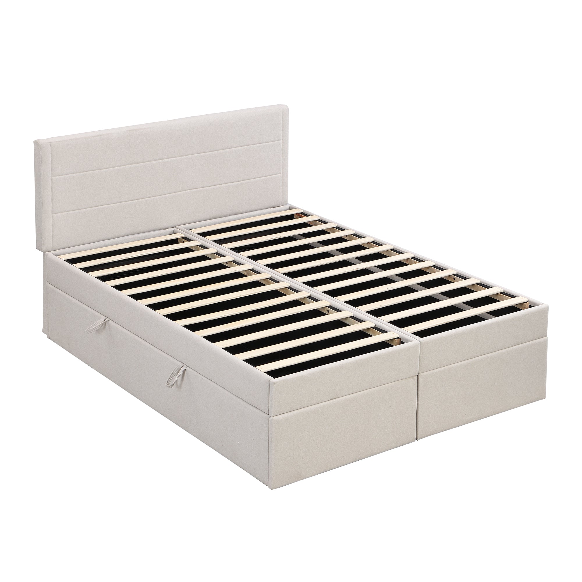Queen Size Upholstered Platform Bed with Storage Underneath, Beige - Atlantic Fine Furniture Melbourne FL