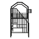 Metal Loft Bed With Roof Design And Storage Box With Guardrails And Integrated Ladder