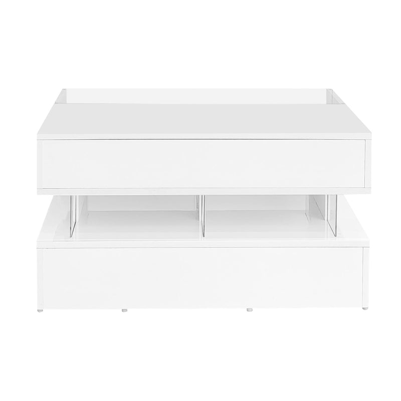 Lift Top Coffee Table With 2 Drawers, Hidden Space And LED Lights For Living Room