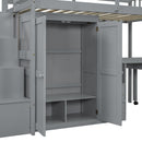 Loft Bed With Stairs, Bookshelf, Drawers, Desk & Wardrobe, Space Saving Multifunctional Furniture