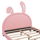 Upholstered Leather Platform Bed With Rabbit Ornament