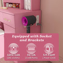 Vanity Desk With LED Mirror Lights And Power Outlet Charging Station, 3 Drawers, 7 Shelves, Storage Stool - Pink