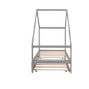 Twin Size Wooden House Bed With Twin Size Trundle, Gray