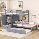 Twin-over-twin Bunk Bed with Wardrobe, Drawers and Shelves, Gray
