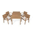 5 Piece Patio Furniture Set Acacia Wood Table And 4 Heavy Duty Cushioned Chairs