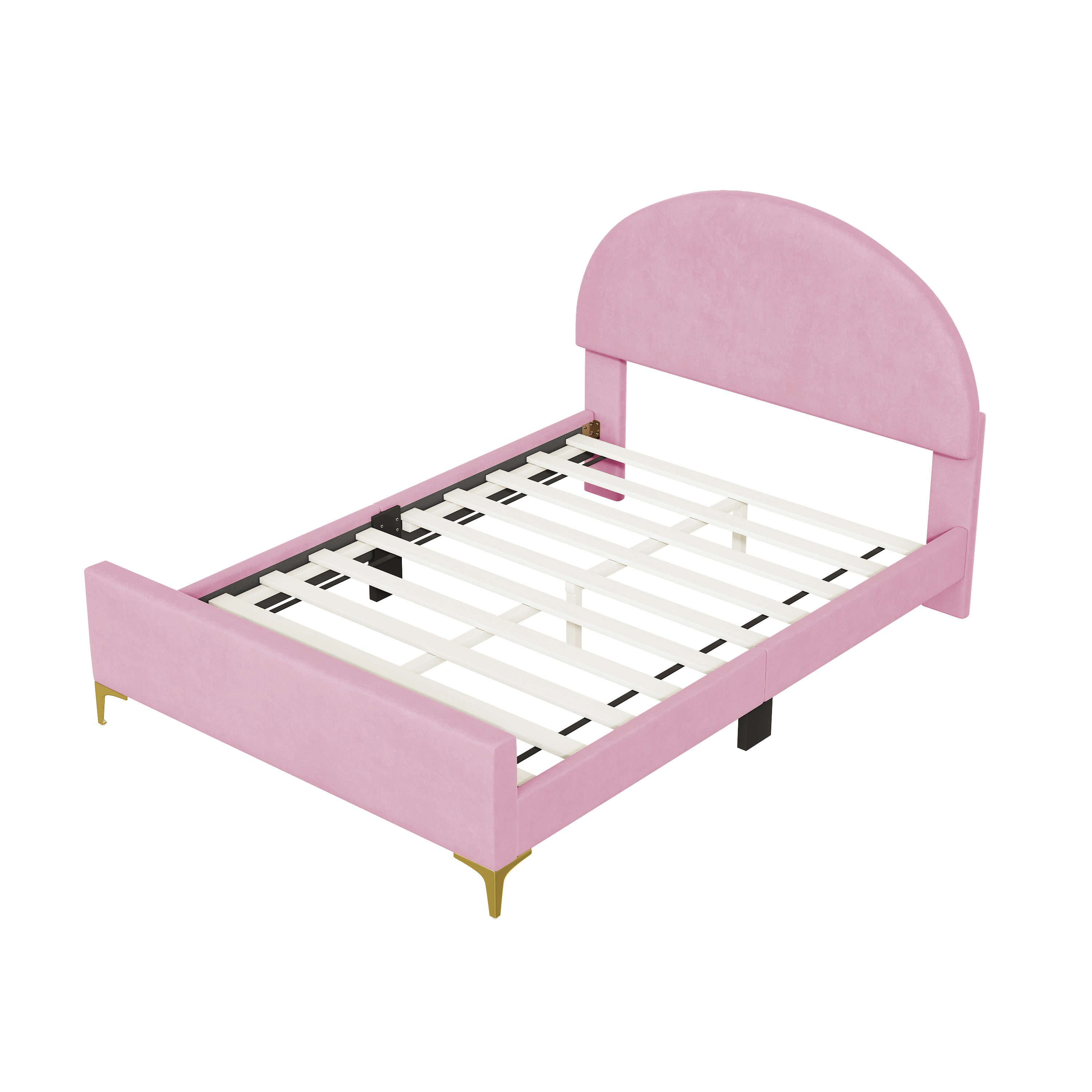 Full Size Upholstered Platform Bed with Classic Semi-circle Shaped headboard and Mental Legs, Velvet, Pink - Atlantic Fine Furniture Melbourne FL