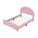 Full Size Upholstered Platform Bed with Classic Semi-circle Shaped headboard and Mental Legs, Velvet, Pink