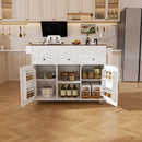 Modern Kitchen Island With Extendable Dining Table & Power Outlet - White