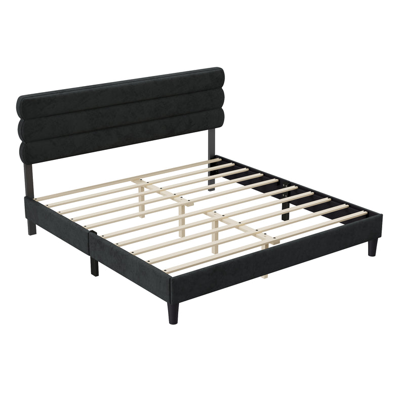 King Bed Frame with Headboard,Sturdy Platform Bed with Wooden Slats Support,No Box Spring,Mattress Foundation,Easy Assembly  Dark grey
