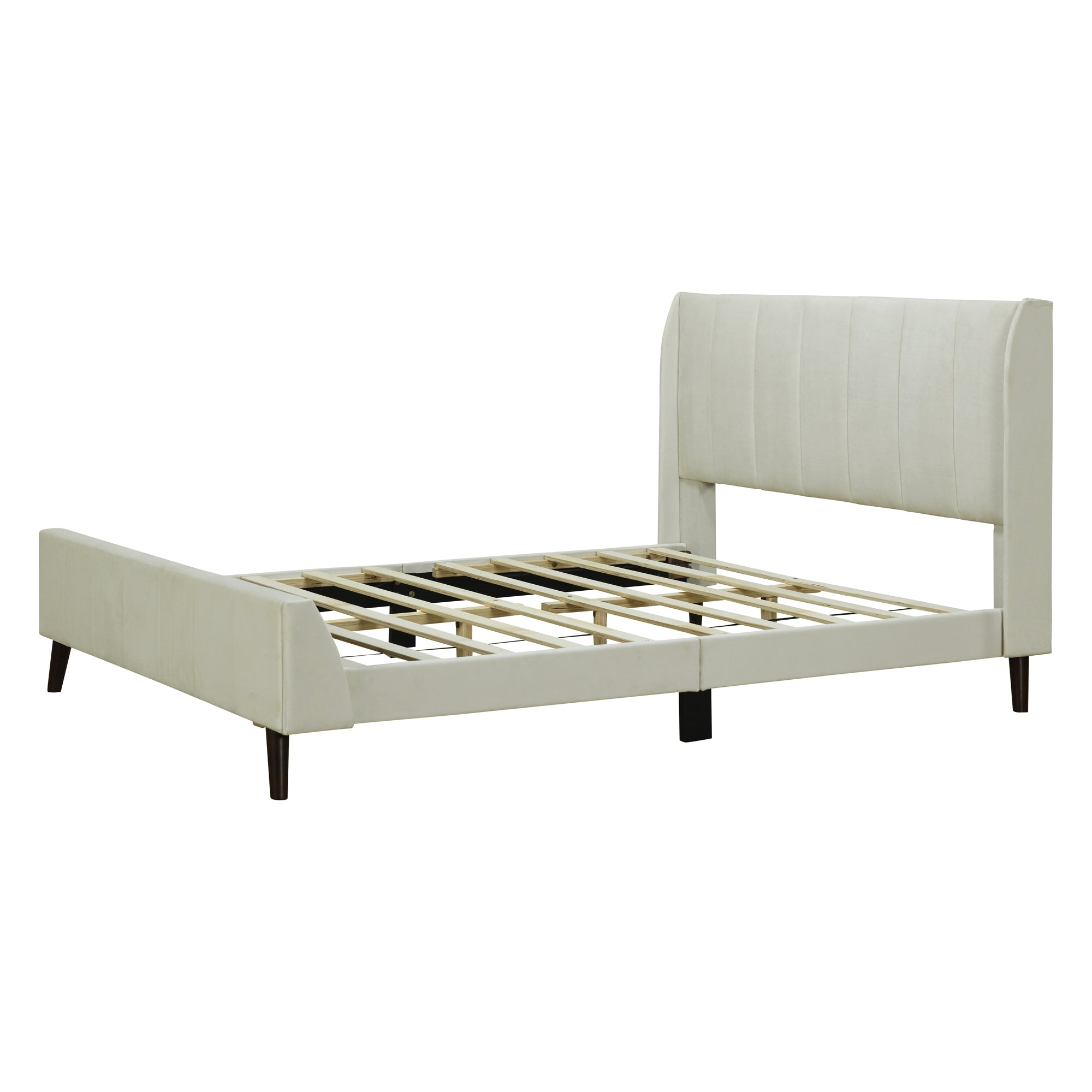 Queen Size Upholstered Platform Bed, Velvet, Beige - Atlantic Fine Furniture Melbourne FL
