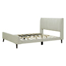 Queen Size Upholstered Platform Bed, Velvet, Beige