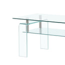 Modern Tempered Glass Coffee Table With 2 Tier Storage For Living Room